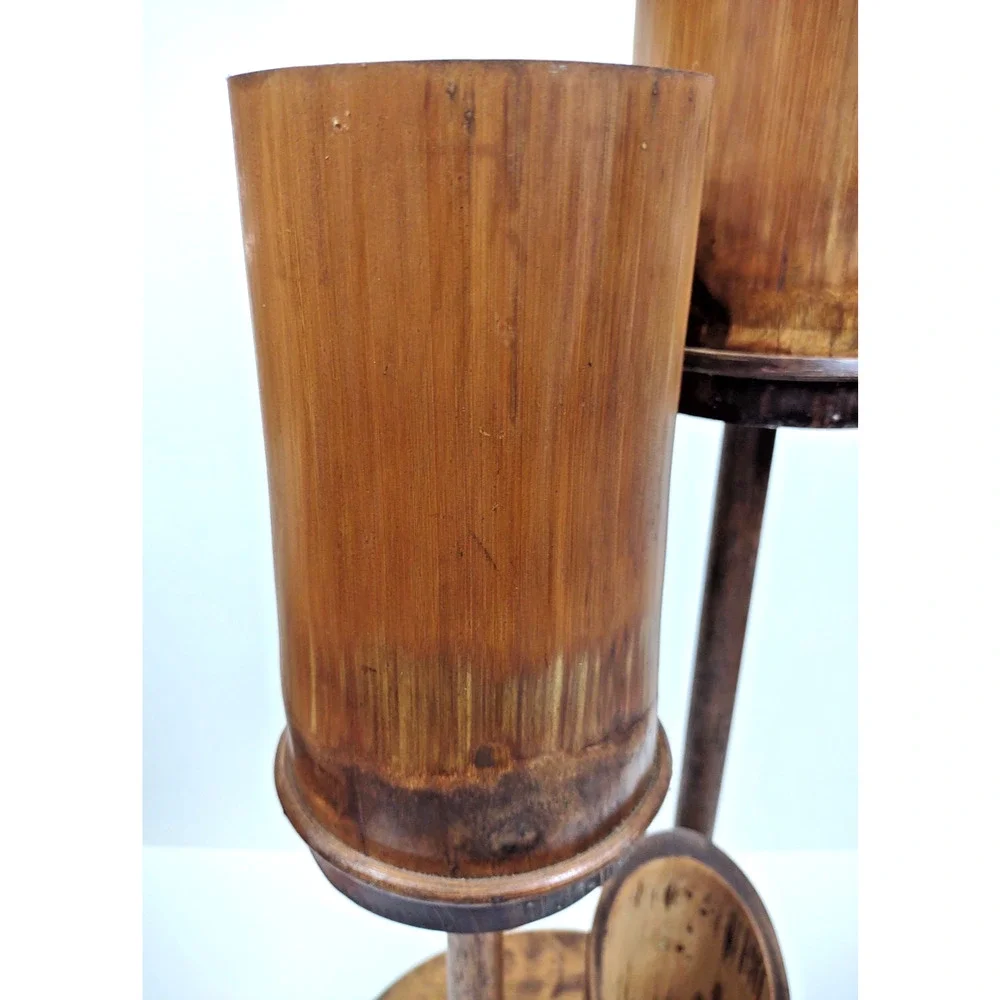 MCM Natural Bamboo Ikebana Teak Triple Candelabra Candle Holder 24